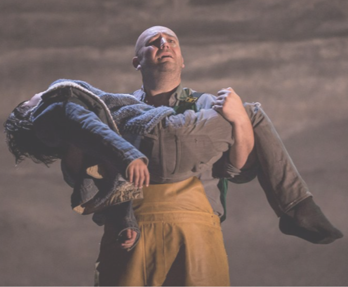 Jeffrey Lloyd-Roberts as Peter Grimes and William Mercer as Boy in Opera North's 2013 production of Peter Grimes © Bill Cooper